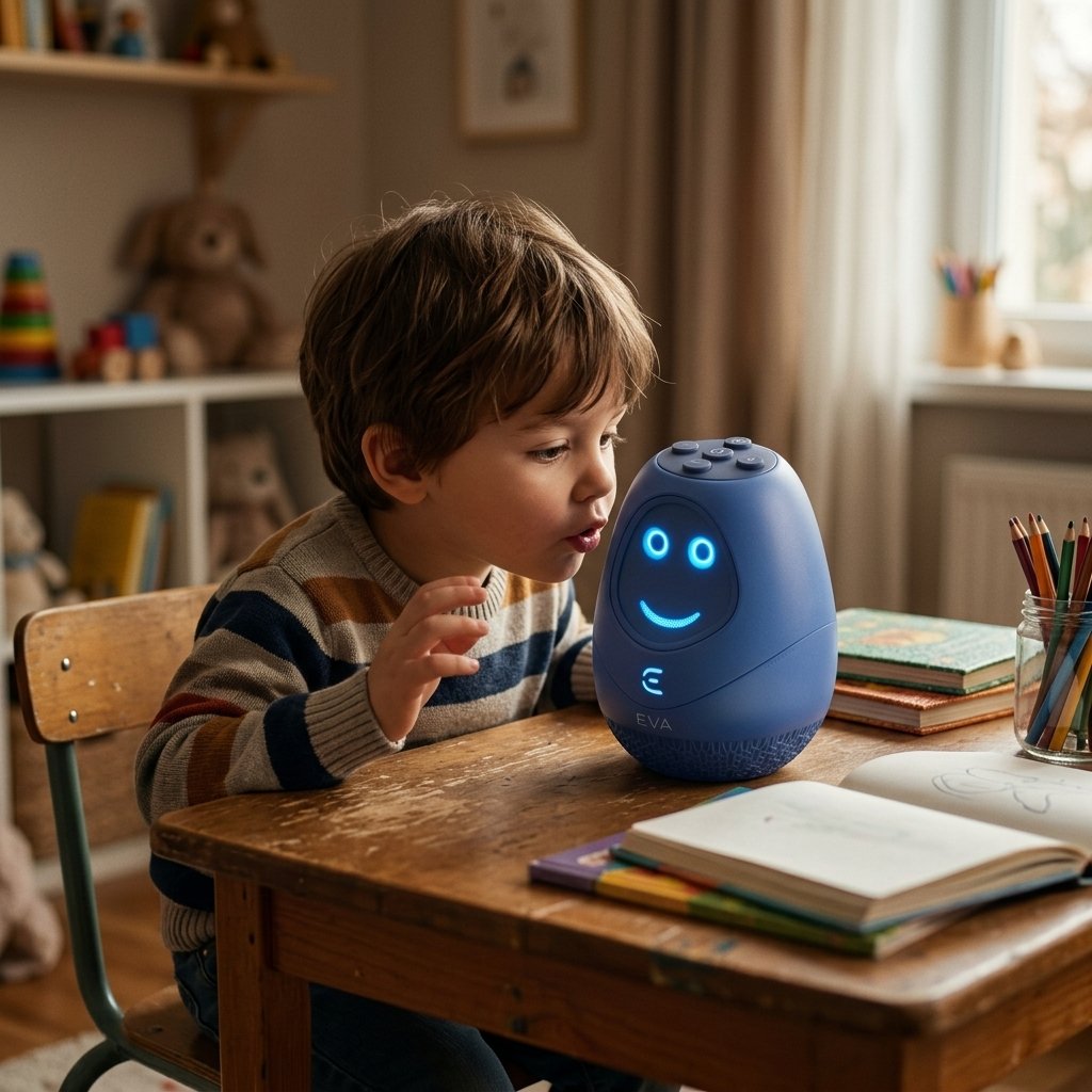 Child studying and playing with EVA smart toy